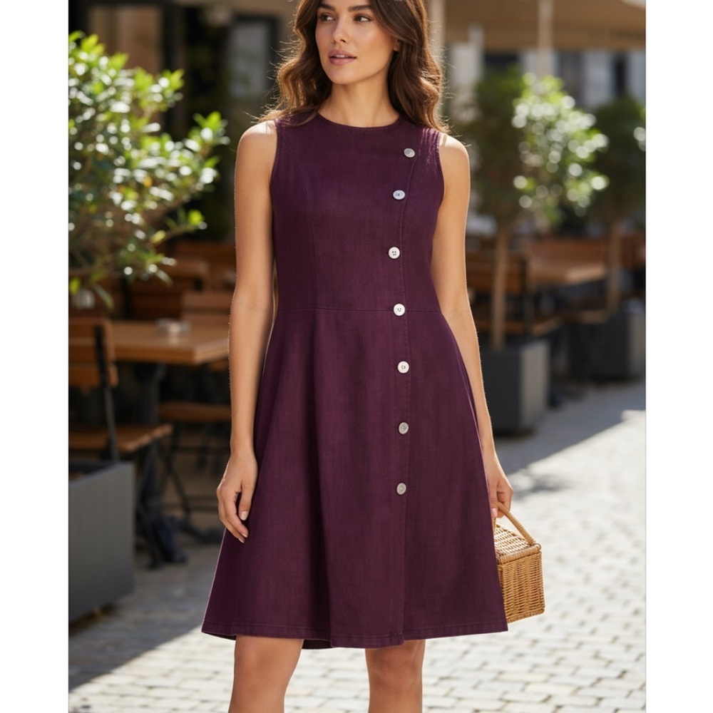 NWT Calvin Klein dress aubergine Faux Suede Gold Button Front Sz 8 $149